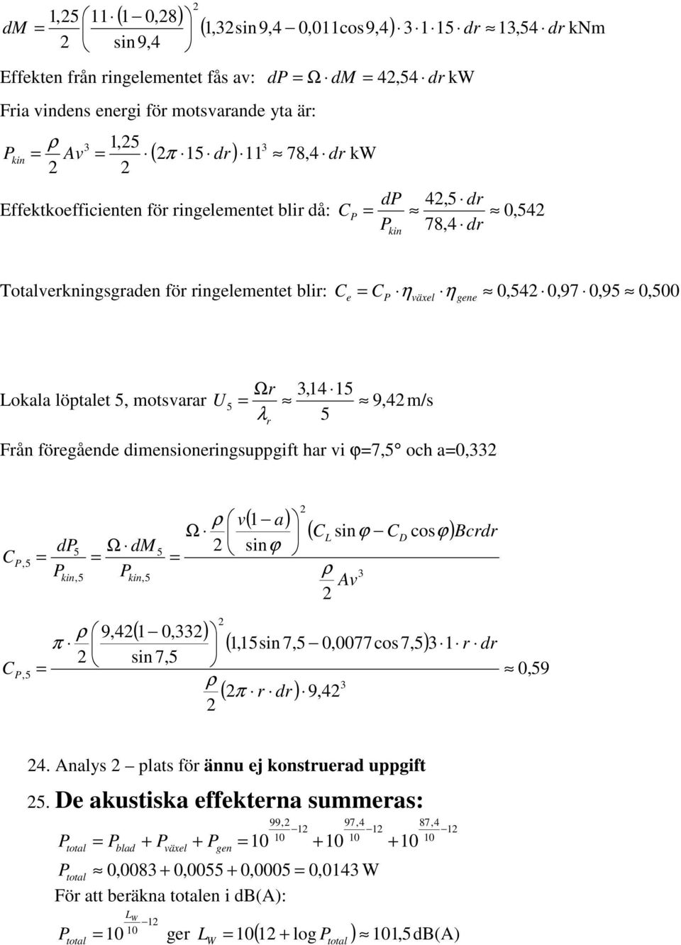 dimnsioningsuppgift ha i ϕ7,5 oh a, C,5 d5 in,5 Ω dm in,5 5 ( a) Ω sinϕ (,) 9,4 π sin 7,5 ( C sinϕ C osϕ) L A (,5sin 7,5,77 os 7,5) ( π d) 9,4 D Bd d C, 5,59 4.