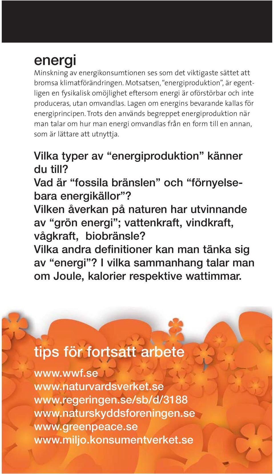 Trots den används begreppet energiproduktion när man talar om hur man energi omvandlas från en form till en annan, som är lättare att utnyttja. Vilka typer av energiproduktion känner du till?