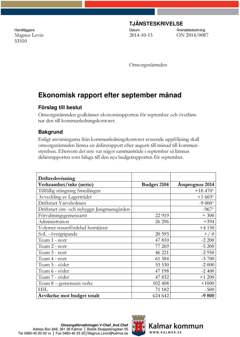 Bakgrund Enligt anvisningarna från kommunledningskontoret avseende uppföljning skall omsorgsnämnden lämna en delårsrapport efter augusti till månad till kommunstyrelsen.