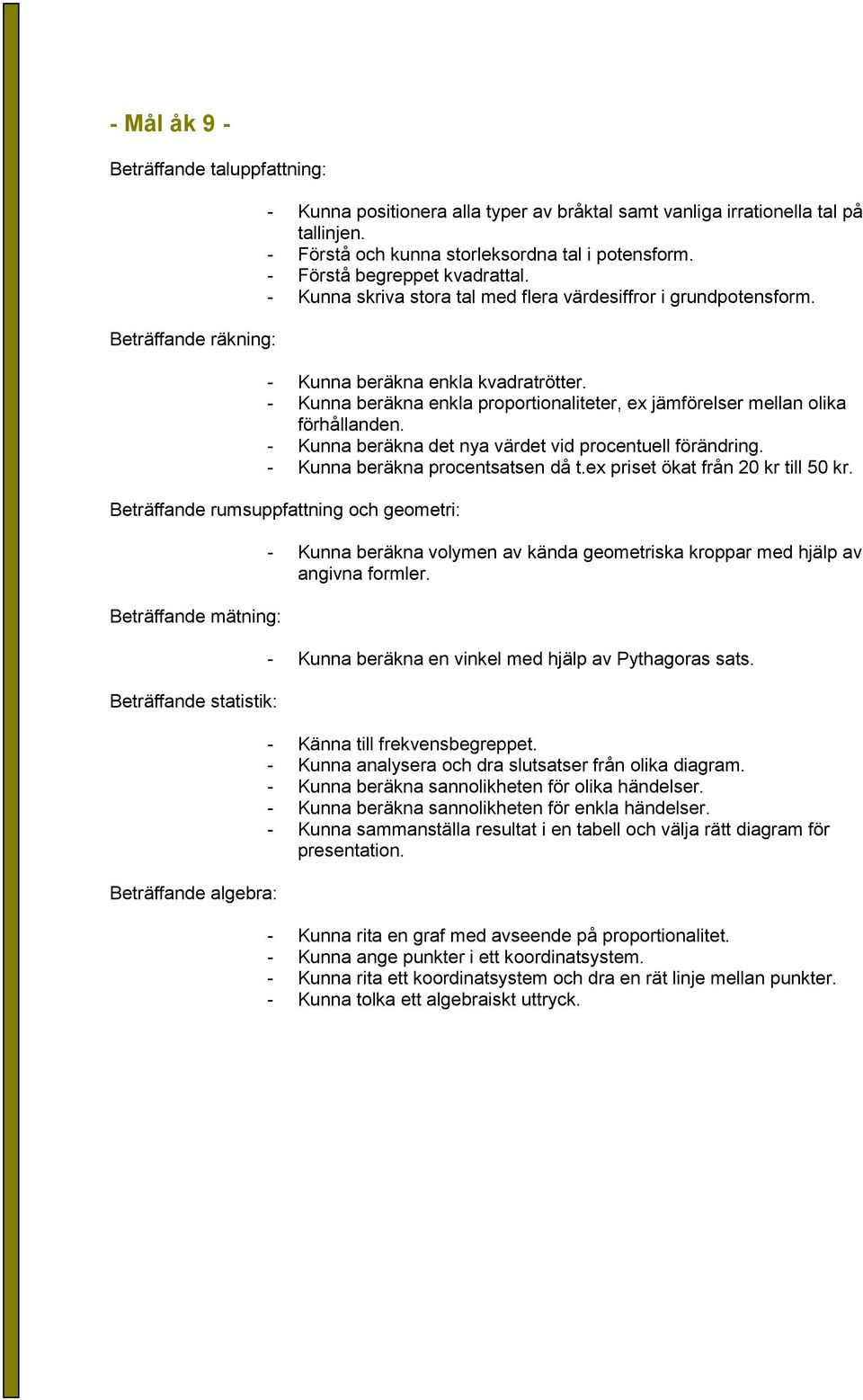 - Kunna beräkna det nya värdet vid procentuell förändring. - Kunna beräkna procentsatsen då t.ex priset ökat från 20 kr till 50 kr.