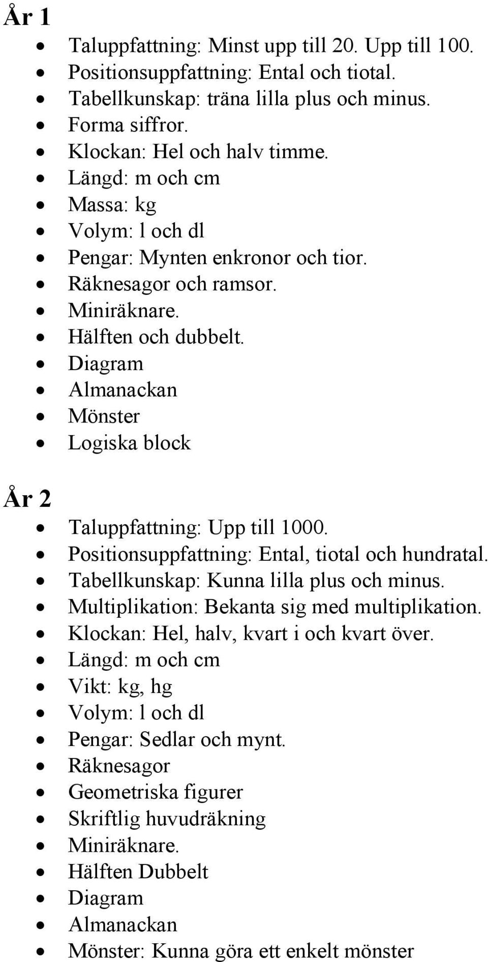 Diagram Almanackan Mönster Logiska block År 2 Taluppfattning: Upp till 1000. Positionsuppfattning: Ental, tiotal och hundratal. Tabellkunskap: Kunna lilla plus och minus.