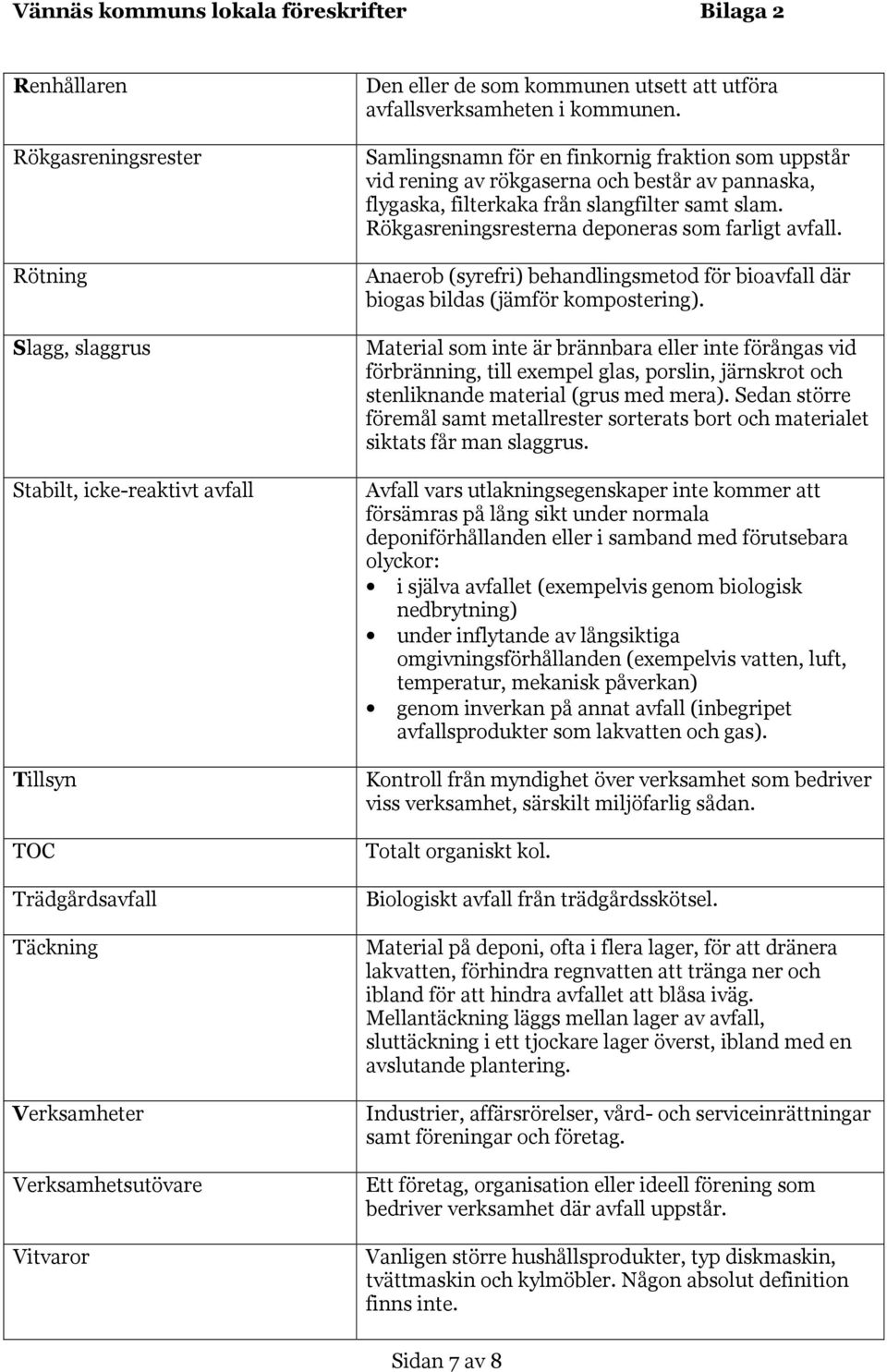 Rökgasreningsresterna deponeras som farligt avfall. Anaerob (syrefri) behandlingsmetod för bioavfall där biogas bildas (jämför kompostering).