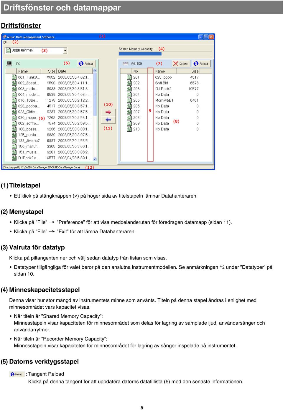 (3) Valruta för datatyp Klicka på piltangenten ner och välj sedan datatyp från listan som visas. Datatyper tillgängliga för valet beror på den anslutna instrumentmodellen.
