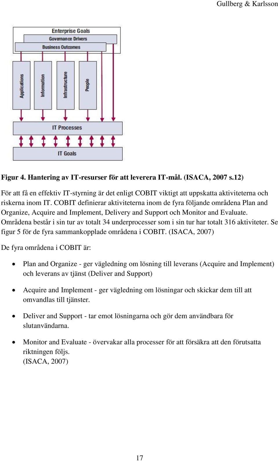 Områdena består i sin tur av totalt 34 underprocesser som i sin tur har totalt 316 aktiviteter. Se figur 5 för de fyra sammankopplade områdena i COBIT.