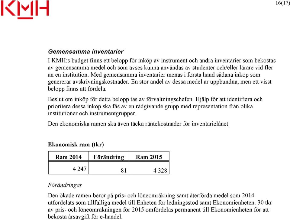 En stor andel av dessa medel är uppbundna, men ett visst belopp finns att fördela. Beslut om inköp för detta belopp tas av förvaltningschefen.