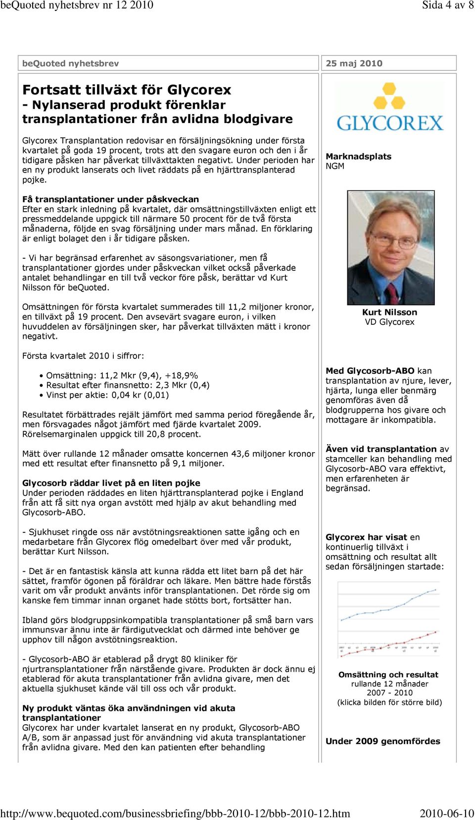 Under perioden har en ny produkt lanserats och livet räddats på en hjärttransplanterad pojke.