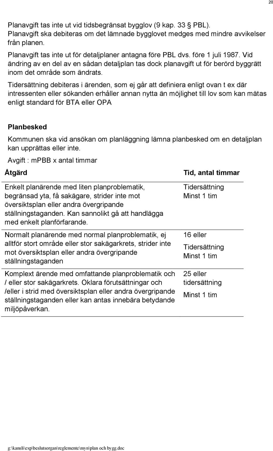 Tidersättning debiteras i ärenden, som ej går att definiera enligt ovan t ex där intressenten eller sökanden erhåller annan nytta än möjlighet till lov som kan mätas enligt standard för BTA eller OPA