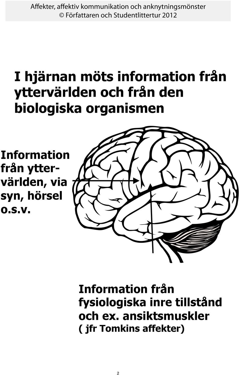 via syn, hörsel o.s.v. Information från fysiologiska inre tillstånd och ex.