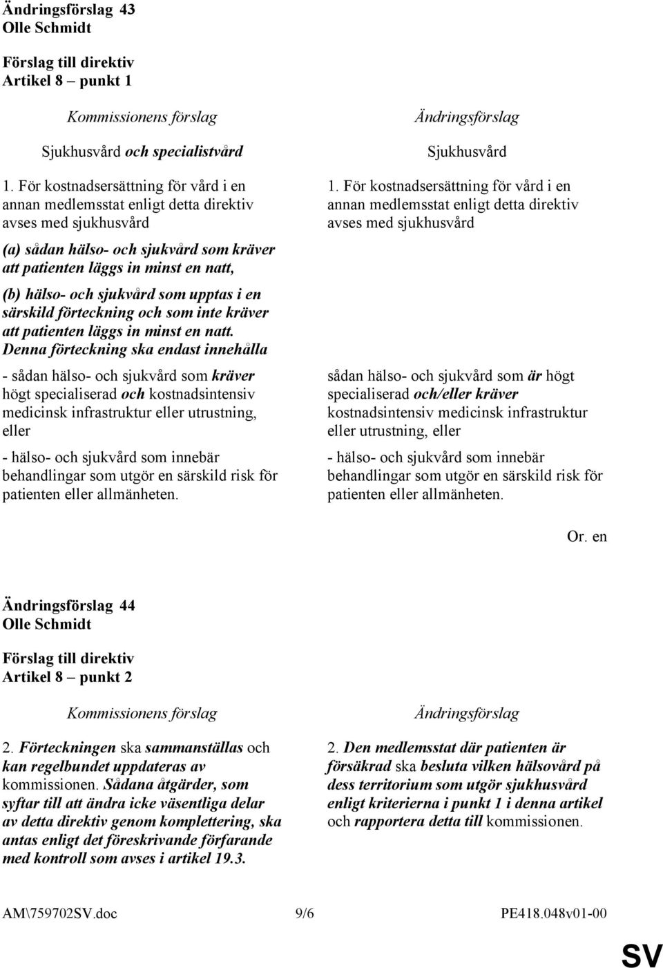 sjukvård som upptas i en särskild förteckning och som inte kräver att patienten läggs in minst en natt.