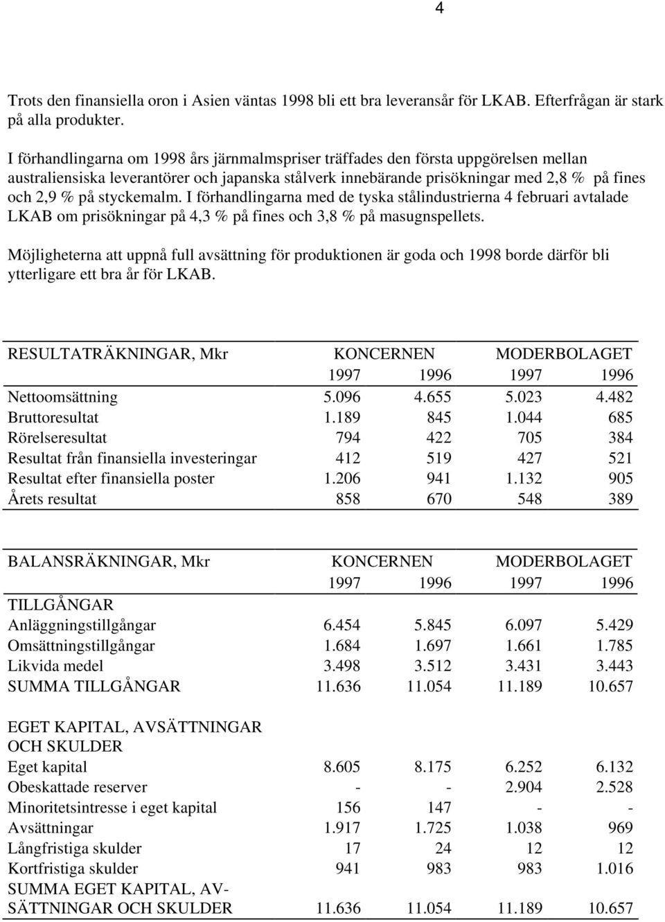 styckemalm. I förhandlingarna med de tyska stålindustrierna 4 februari avtalade LKAB om prisökningar på 4,3 % på fines och 3,8 % på masugnspellets.