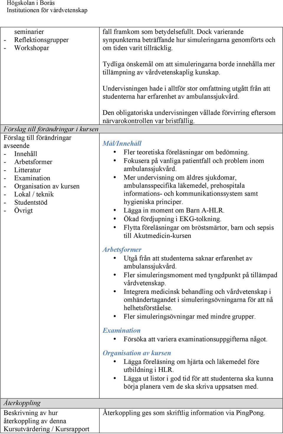 Undervisningen hade i alltför stor omfattning utgått från att studenterna har erfarenhet av ambulanssjukvård.