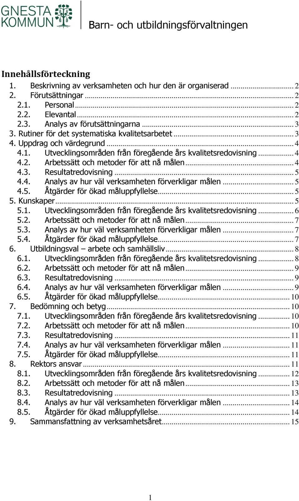 .. 4 4.3. Resultatredovisning... 5 4.4. Analys av hur väl verksamheten förverkligar målen... 5 4.5. Åtgärder för ökad måluppfyllelse... 5 5. Kunskaper... 5 5.1.