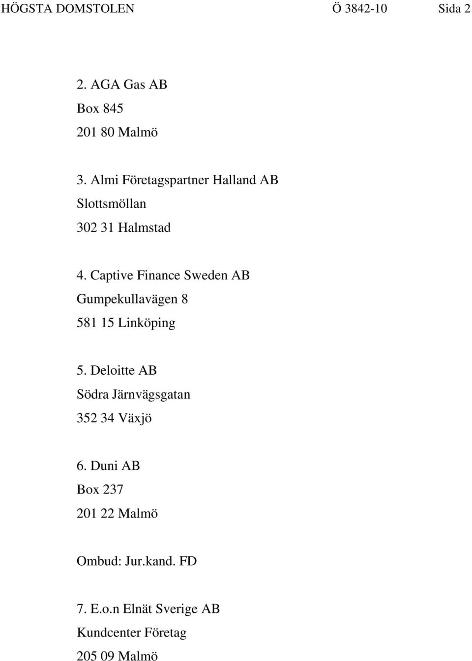 Captive Finance Sweden AB Gumpekullavägen 8 581 15 Linköping 5.