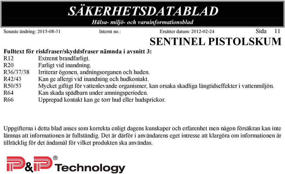 R50/53 Mycket giftigt för vattenlevande organismer, kan orsaka skadliga långtidseffekter i vattenmiljön. R64 Kan skada spädbarn under amningsperioden.