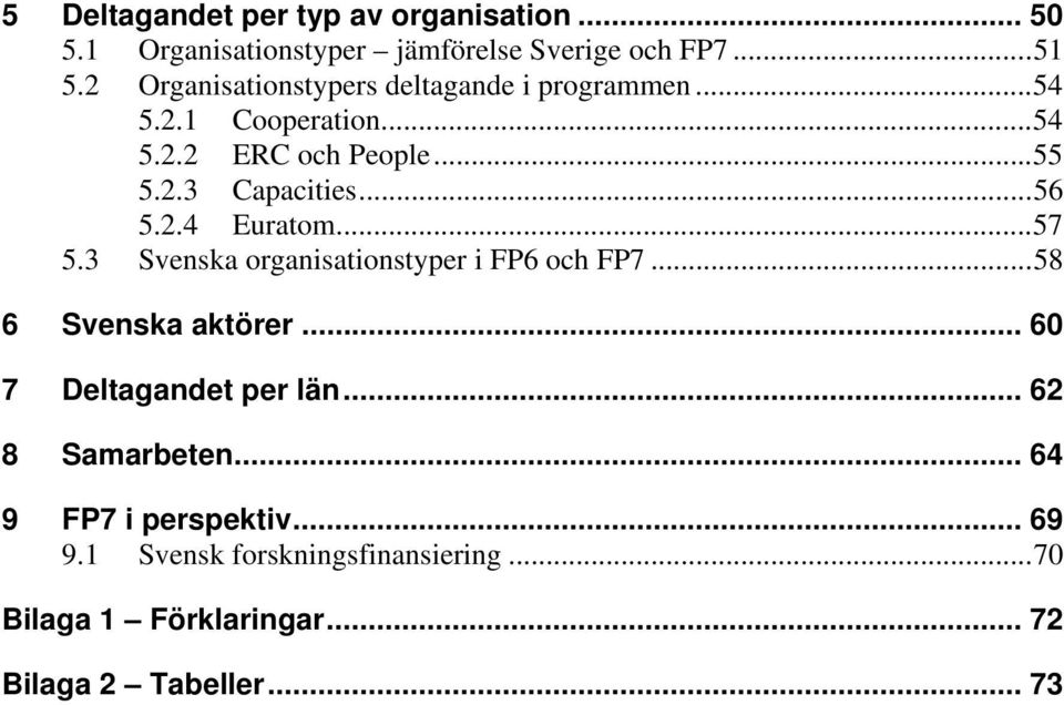 .. 56 5.2.4 Euratom... 57 5.3 Svenska organisationstyper i FP6 och FP7... 58 6 Svenska aktörer... 60 7 Deltagandet per län.