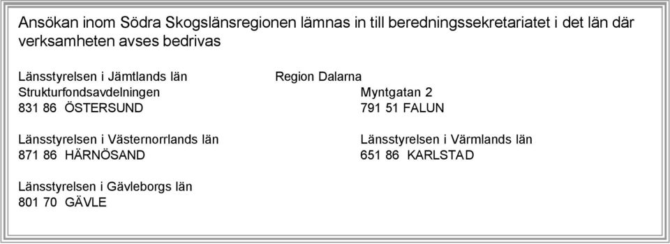 Strukturfondsavdelningen Myntgatan 2 831 86 ÖSTERSUND 791 51 FALUN Länsstyrelsen i