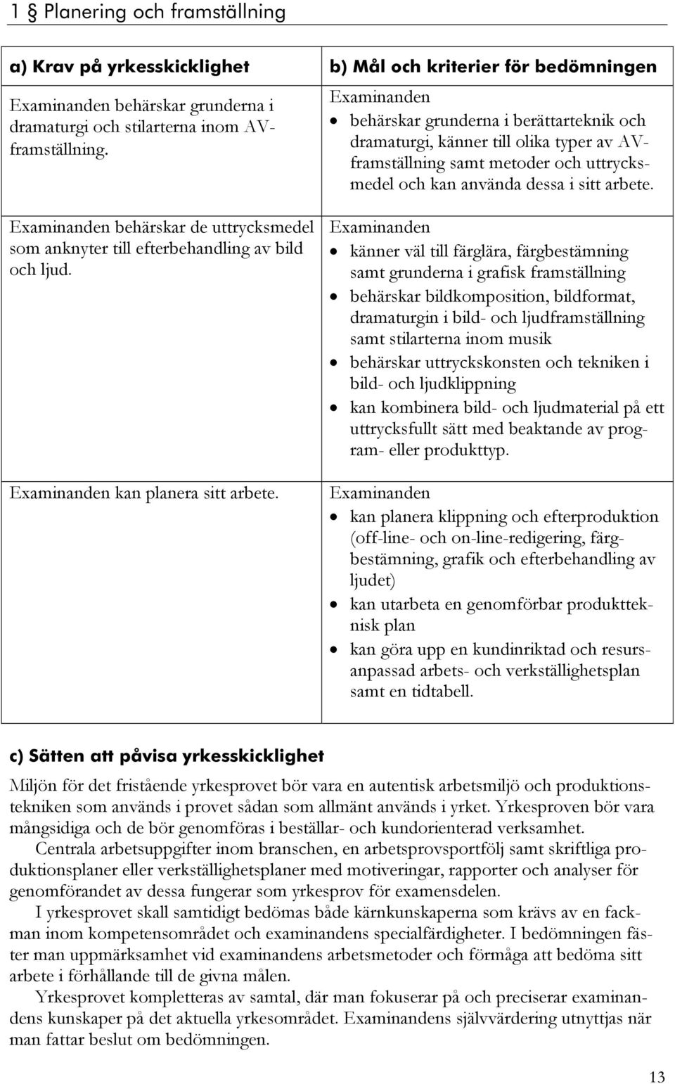 behärskar de uttrycksmedel som anknyter till efterbehandling av bild och ljud. kan planera sitt arbete.