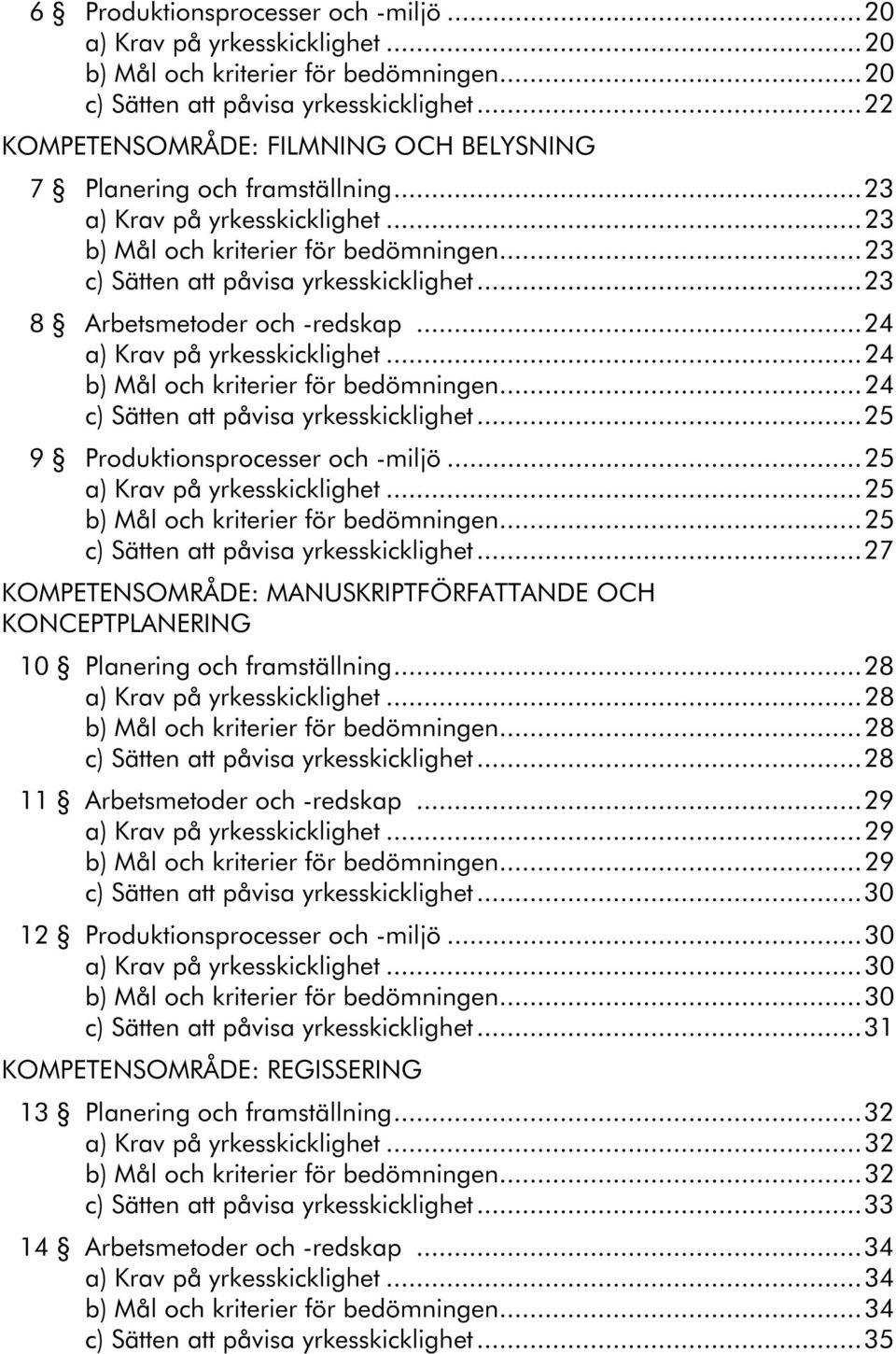 ..23 8 Arbetsmetoder och -redskap...24 a) Krav på yrkesskicklighet...24 b) Mål och kriterier för bedömningen...24 c) Sätten att påvisa yrkesskicklighet...25 9 Produktionsprocesser och -miljö.