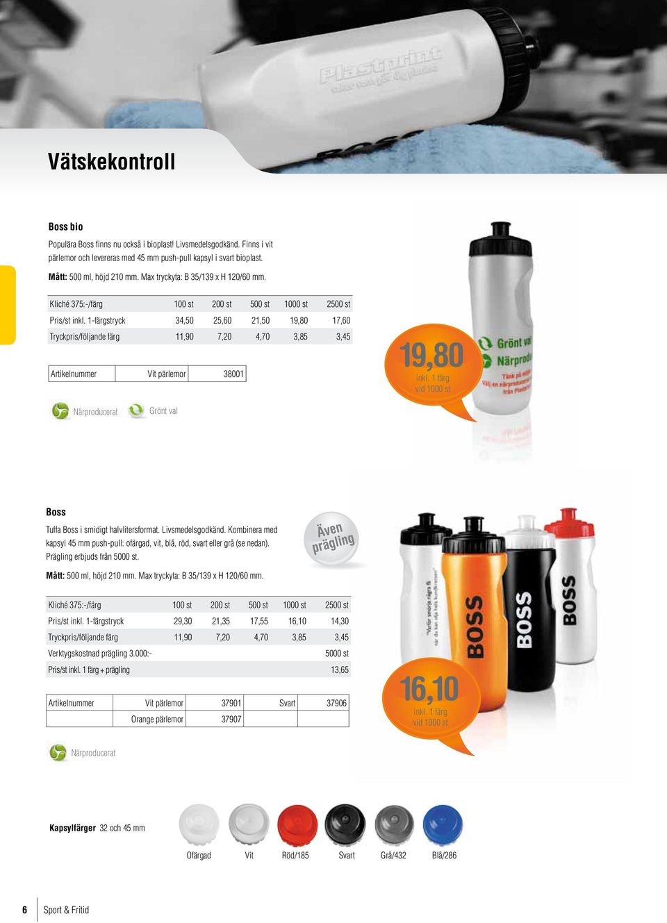 1-färgstryck 34,50 25,60 21,50 19,80 17,60 Tryckpris/följande färg 11,90 7,20 4,70 3,85 3,45 Artikelnummer Vit pärlemor 38001 19,80 Grönt val Boss Tuffa Boss i smidigt halvlitersformat.