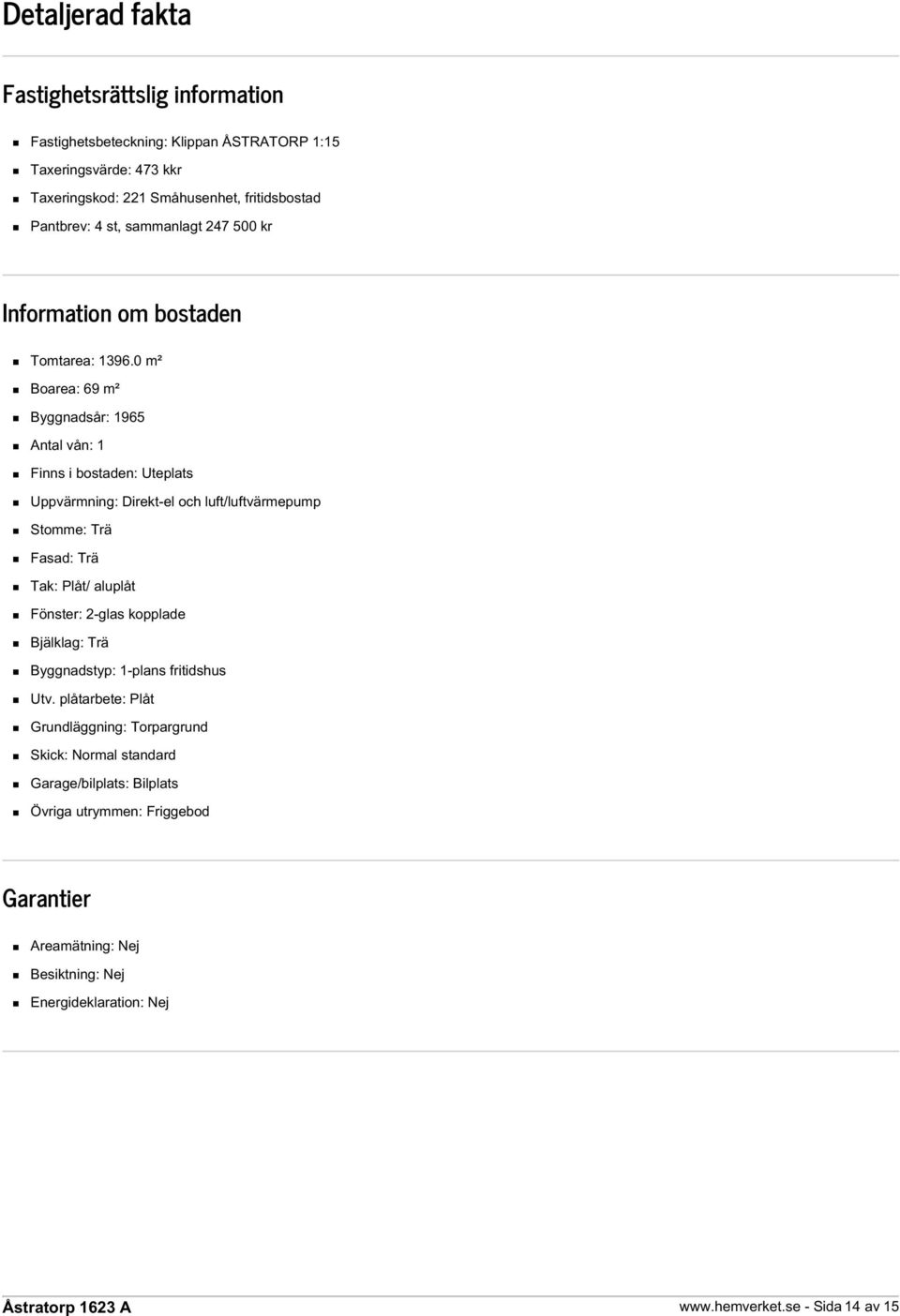 0 m² Boarea: 69 m² Byggnadsår: 1965 Antal vån: 1 Finns i bostaden: Uteplats Uppvärmning: Direkt-el och luft/luftvärmepump Stomme: Trä Fasad: Trä Tak: Plåt/ aluplåt Fönster: