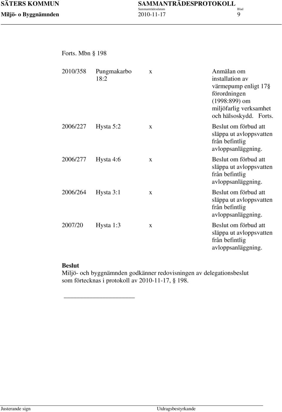 2006/227 Hysta 5:2 x Beslut om förbud att släppa ut avloppsvatten från befintlig avloppsanläggning.