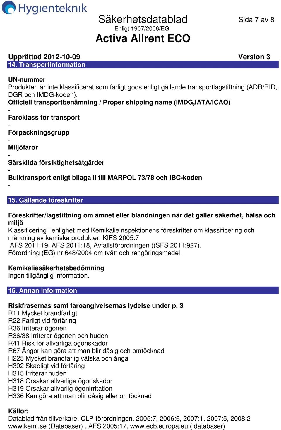 73/78 och IBCkoden 15.