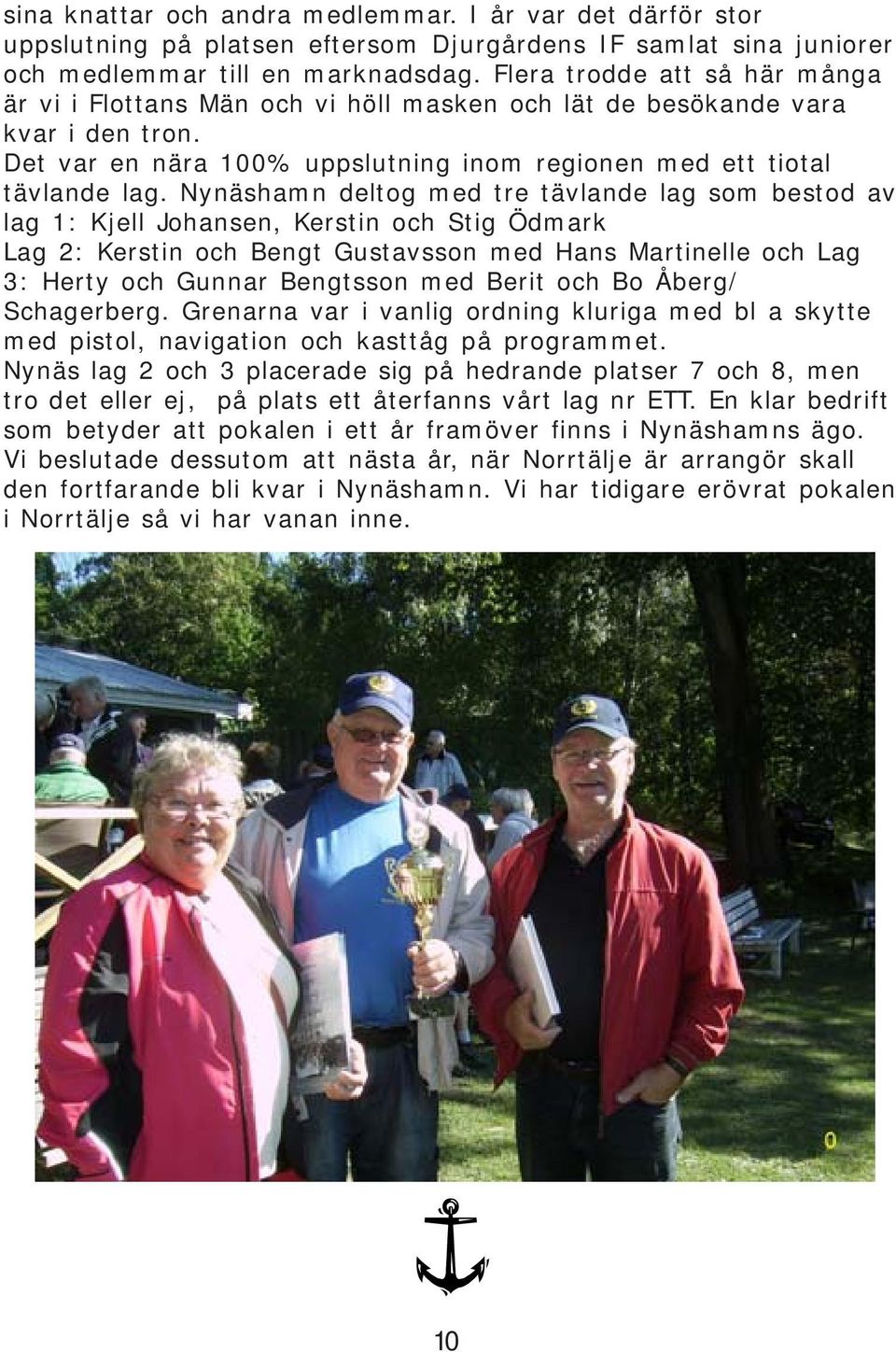Nynäshamn deltog med tre tävlande lag som bestod av lag 1: Kjell Johansen, Kerstin och Stig Ödmark Lag 2: Kerstin och Bengt Gustavsson med Hans Martinelle och Lag 3: Herty och Gunnar Bengtsson med
