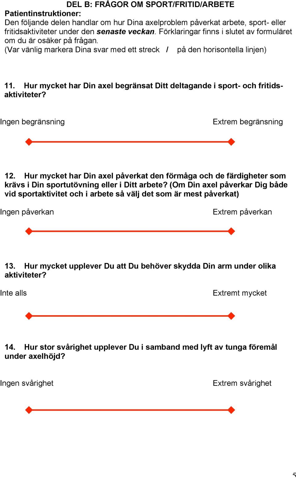 Hur mycket har Din axel begränsat Ditt deltagande i sport- och fritidsaktiviteter? Ingen begränsning Extrem begränsning 12.