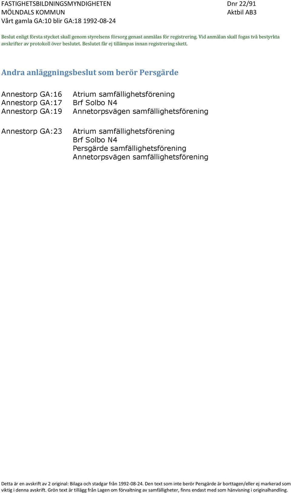 Andra anläggningsbeslut som berör Persgärde Annestorp GA:16 Annestorp GA:17 Annestorp GA:19 Annestorp GA:23 Atrium