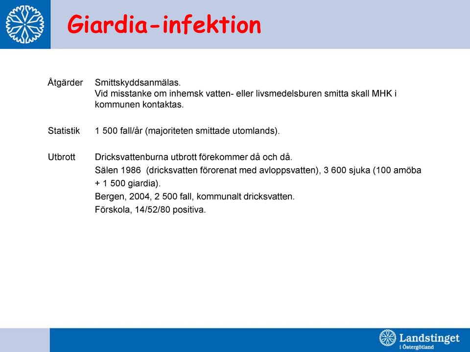 Statistik 1 500 fall/år (majoriteten smittade utomlands).