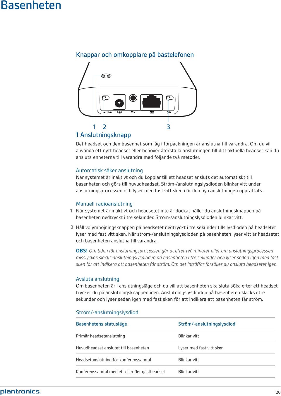 Automatisk säker anslutning När systemet är inaktivt och du kopplar till ett headset ansluts det automatiskt till basenheten och görs till huvudheadset.