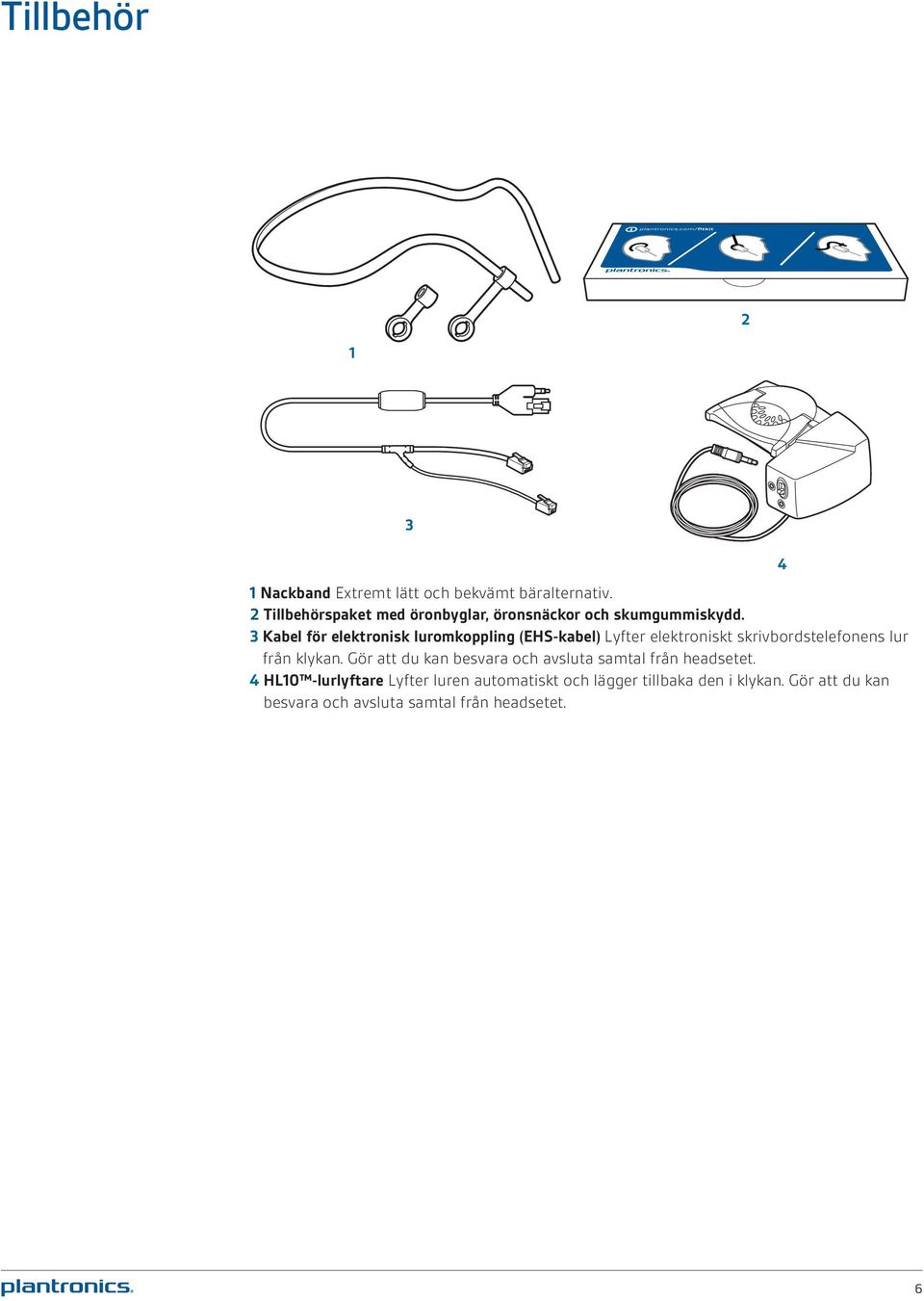 3 Kabel för elektronisk luromkoppling (EHS-kabel) Lyfter elektroniskt skrivbordstelefonens lur från klykan.