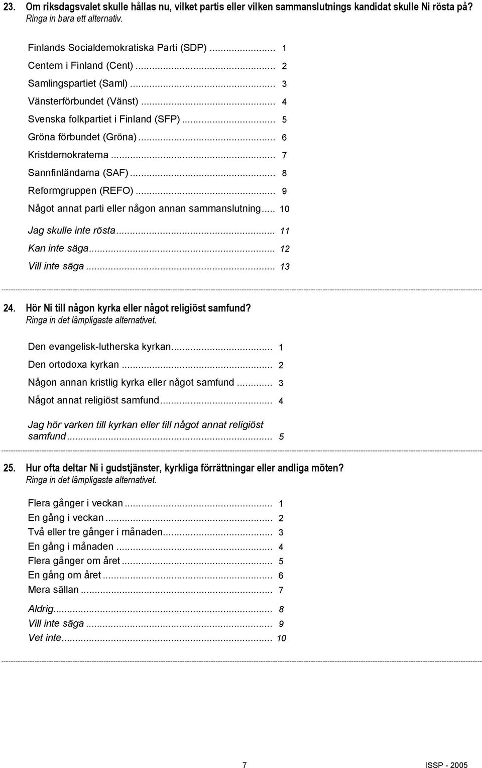 .. 7 Sannfinländarna (SAF)... 8 Reformgruppen (REFO)... 9 Något annat parti eller någon nslutning... 10 Jag skulle rösta... 11... 12 Vill... 13 24.