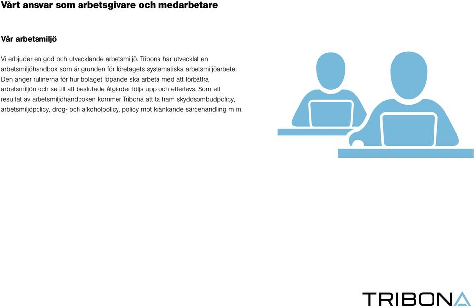 Den anger rutinerna för hur bolaget löpande ska arbeta med att förbättra arbetsmiljön och se till att beslutade åtgärder följs upp