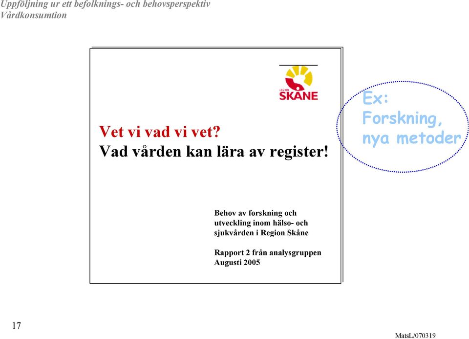 Ex: Forskning, nya metoder Behov av forskning och