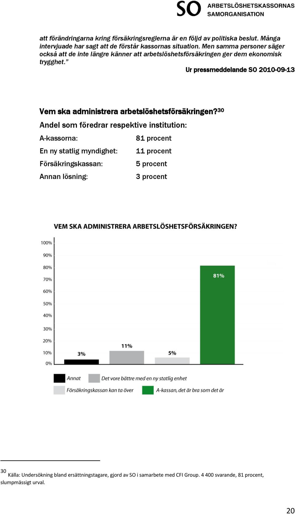 Ur pressmeddelande SO 2010-09-13 Vem ska administrera arbetslöshetsförsäkringen?