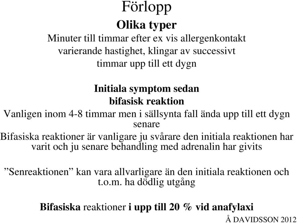 Bifasiska reaktioner är vanligare ju svårare den initiala reaktionen har varit och ju senare behandling med adrenalin har givits