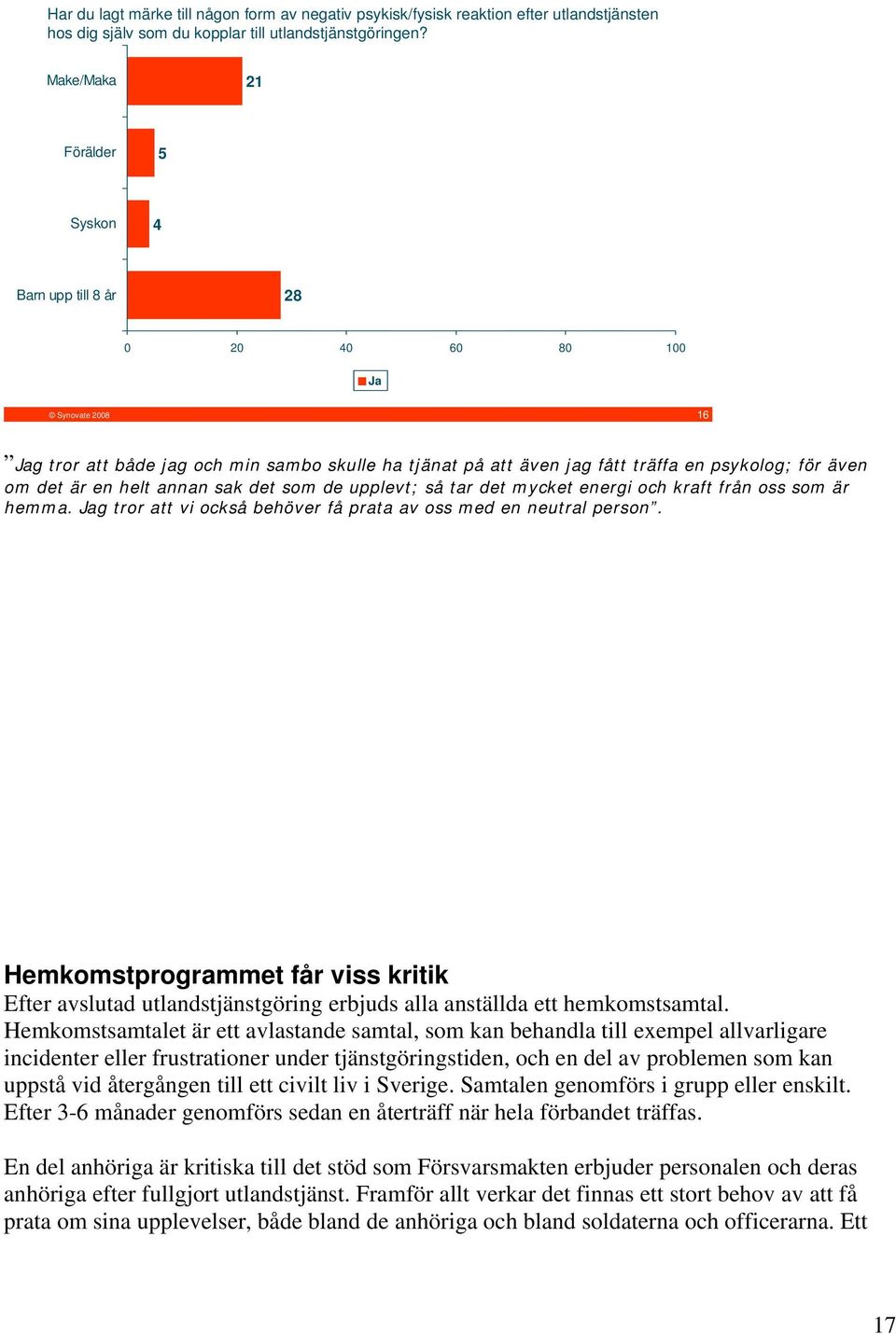 det är en helt annan sak det som de upplevt; så tar det mycket energi och kraft från oss som är hemma. Jag tror att vi också behöver få prata av oss med en neutral person.