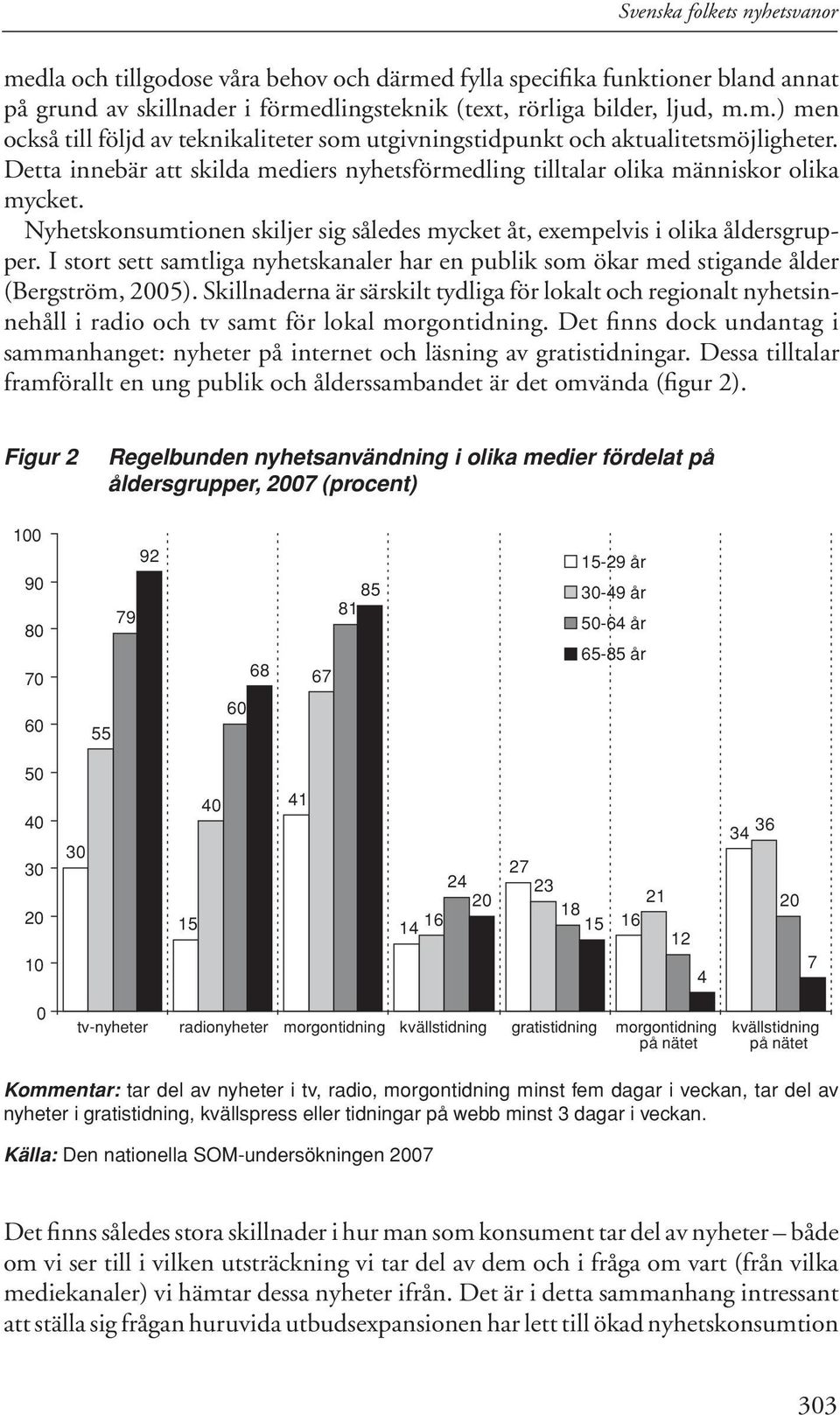 I stort sett samtliga nyhetskanaler har en publik som ökar med stigande ålder (Bergström, 05).
