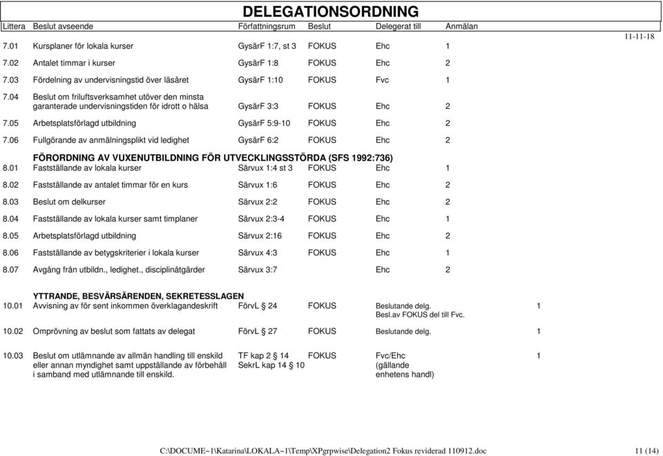 06 Fullgörande av anmälningsplikt vid ledighet GysärF 6:2 FOKUS Ehc 2 FÖRORDNING AV VUXENUTBILDNING FÖR UTVECKLINGSSTÖRDA (SFS 1992:736) 8.