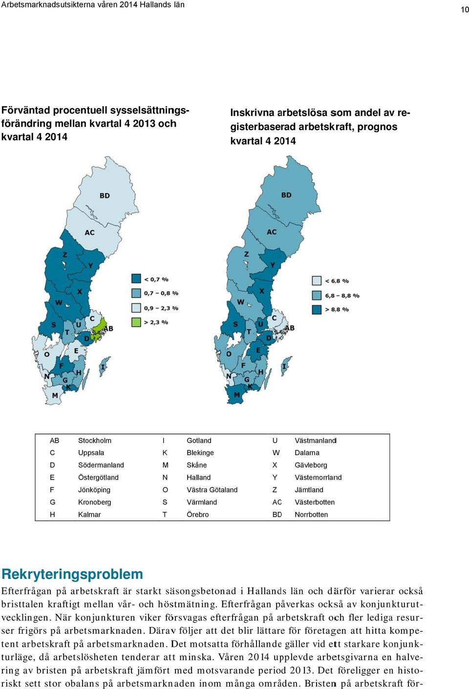 som andel av re- kvartal 4 2014 gisterbaserad arbetskraft, prognos Efterfrågan på arbetskraftt är starkt säsongsbetonad i Hallands län och därför varierar också bristtalen kraftigt mellan vår- och