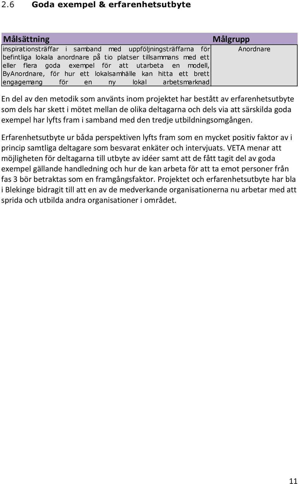 bestått av erfarenhetsutbyte som dels har skett i mötet mellan de olika deltagarna och dels via att särskilda goda exempel har lyfts fram i samband med den tredje utbildningsomgången.