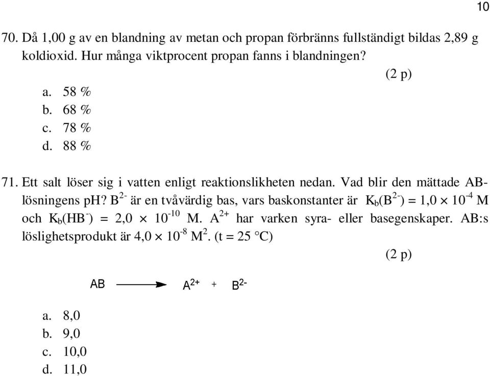 Ett salt löser sig i vatten enligt reaktionslikheten nedan. Vad blir den mättade ABlösningens ph?