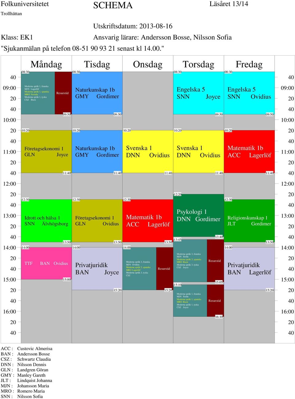 Privatjuridik BAN 15: 10: Ovidius 11: MJN Ovidius MRO Lagerlöf CSZ 15: SNN 10: Ovidius 12: 11: MRO 15:10