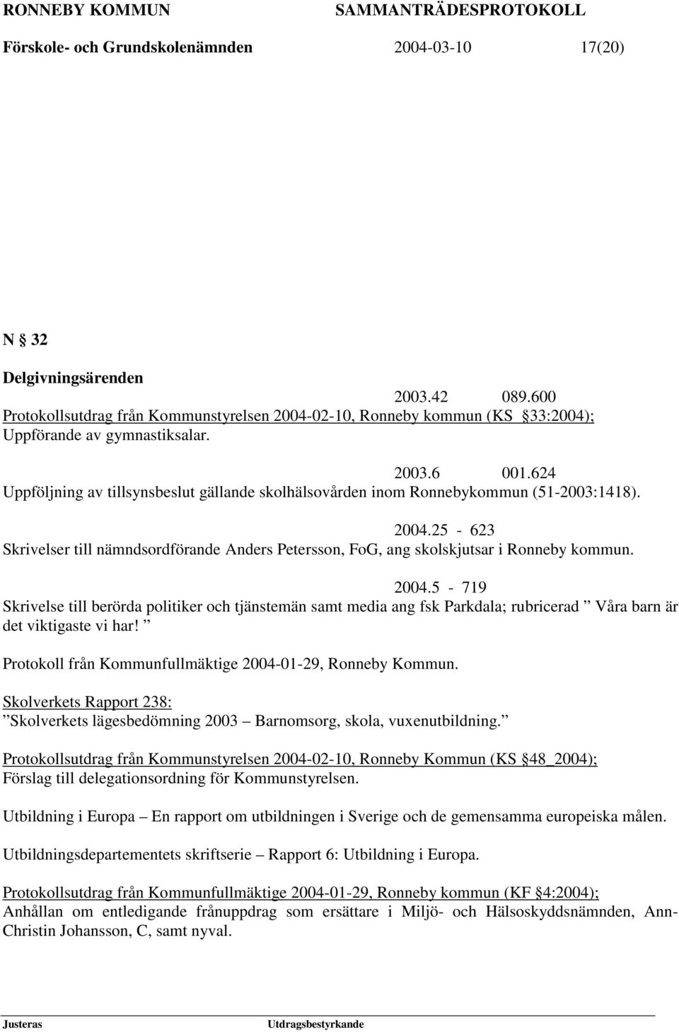 25-623 Skrivelser till nämndsordförande Anders Petersson, FoG, ang skolskjutsar i Ronneby kommun. 2004.