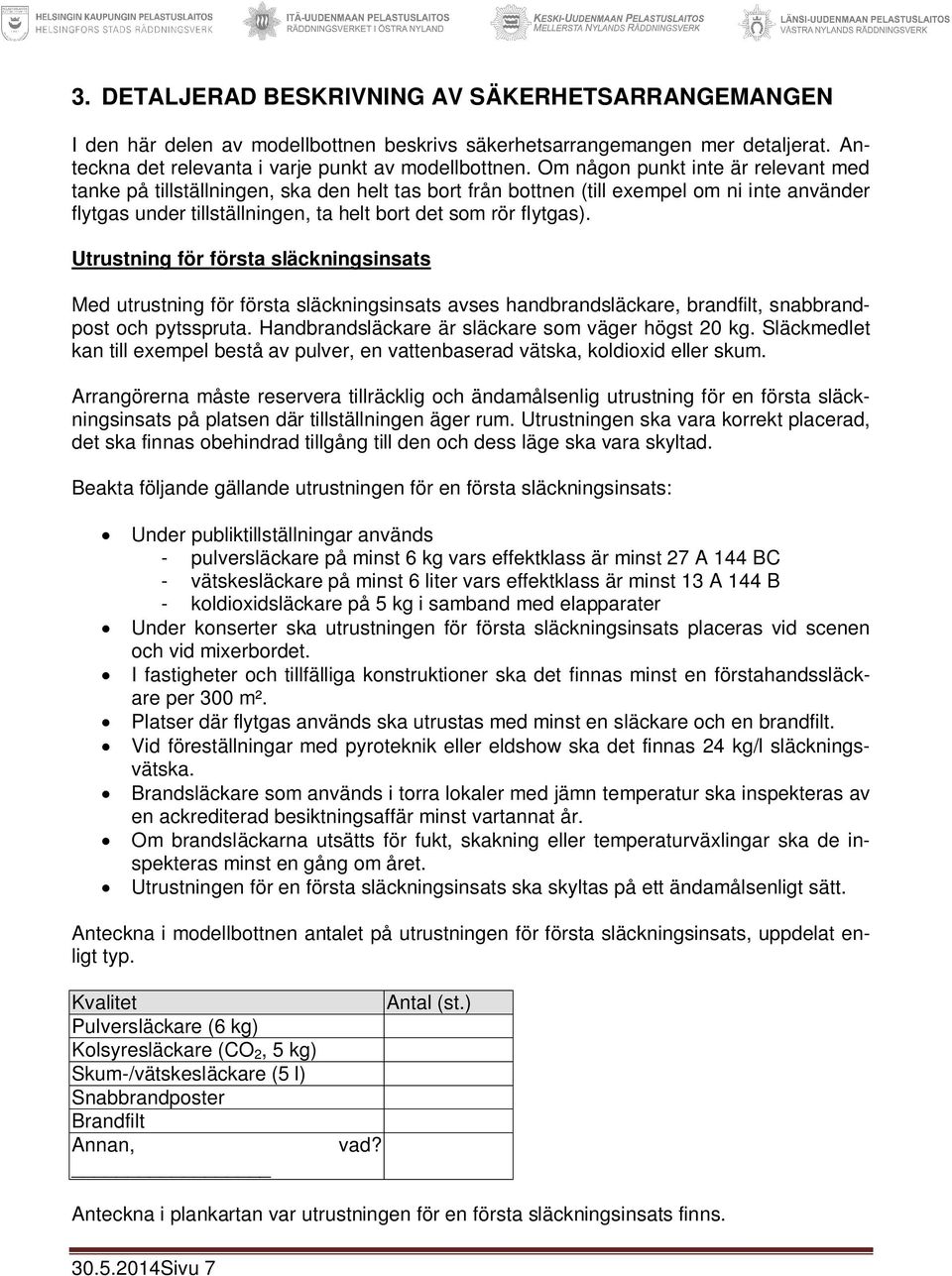 Utrustning för första släckningsinsats Med utrustning för första släckningsinsats avses handbrandsläckare, brandfilt, snabbrandpost och pytsspruta. Handbrandsläckare är släckare som väger högst 20 kg.