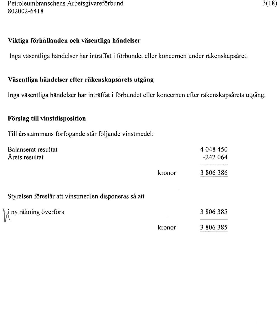 Väsentliga händelser efter räkenskapsårets utgång Inga väsentliga händelser har inträffat i förbundet eller koncernen efter räkenskapsårets utgång.