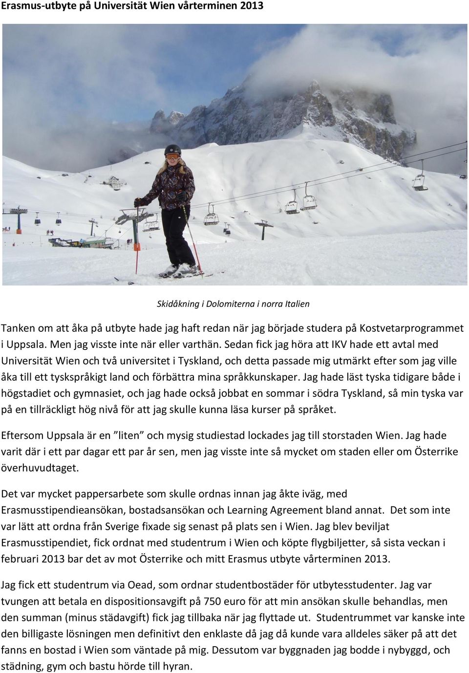 Sedan fick jag höra att IKV hade ett avtal med Universität Wien och två universitet i Tyskland, och detta passade mig utmärkt efter som jag ville åka till ett tyskspråkigt land och förbättra mina