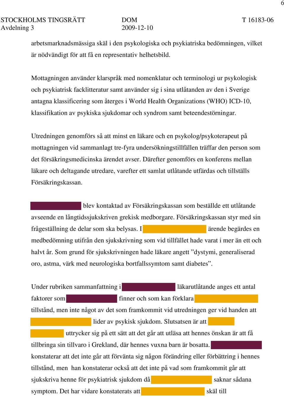 World Health Organizations (WHO) ICD-10, klassifikation av psykiska sjukdomar och syndrom samt beteendestörningar.
