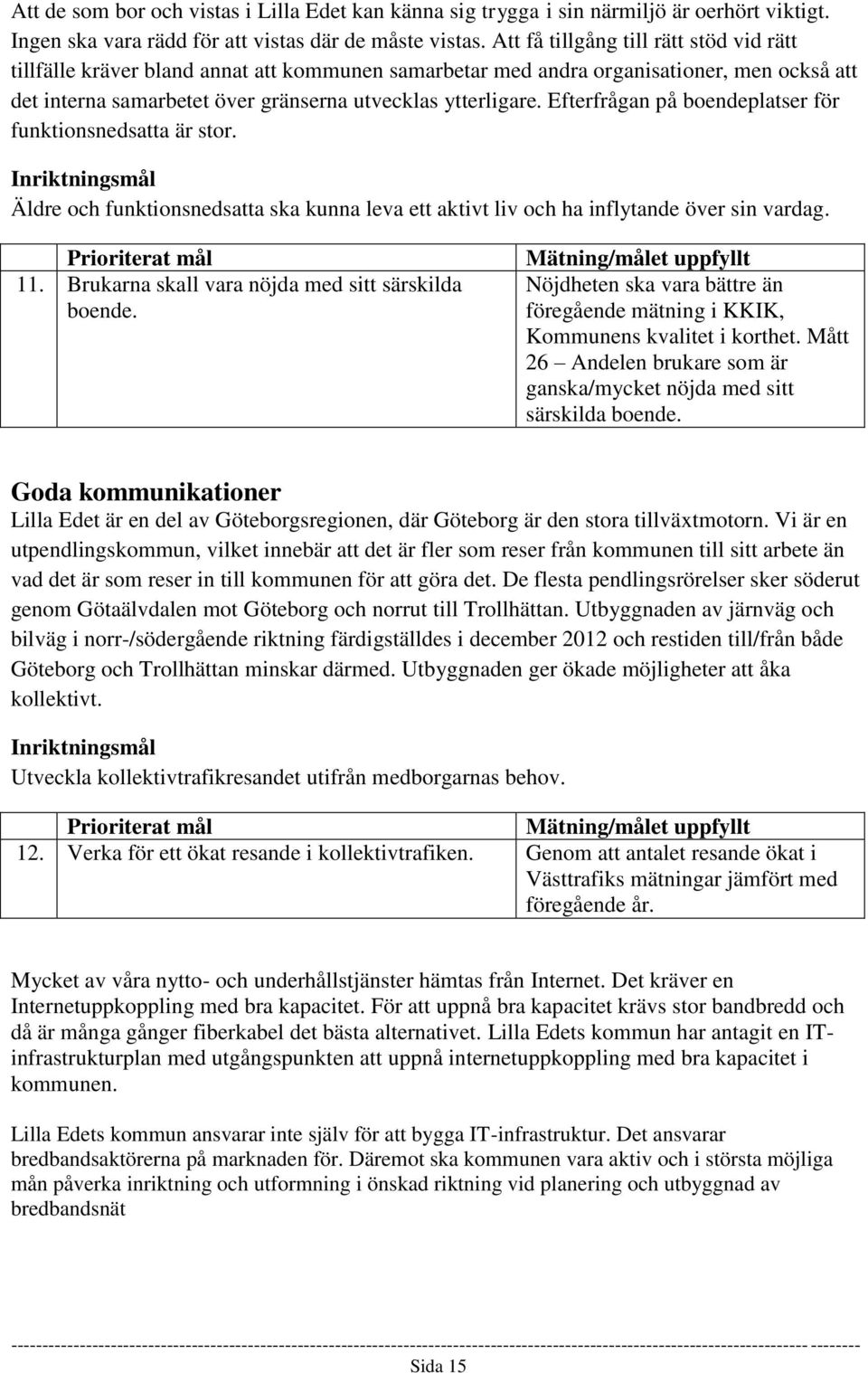 Efterfrågan på boendeplatser för funktionsnedsatta är stor. Inriktningsmål Äldre och funktionsnedsatta ska kunna leva ett aktivt liv och ha inflytande över sin vardag. 11.